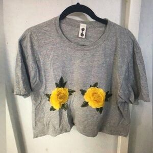 Gray T-Shirt with Yellow Floral Design